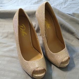 Gold Shimmer Peep Toe Stilettos